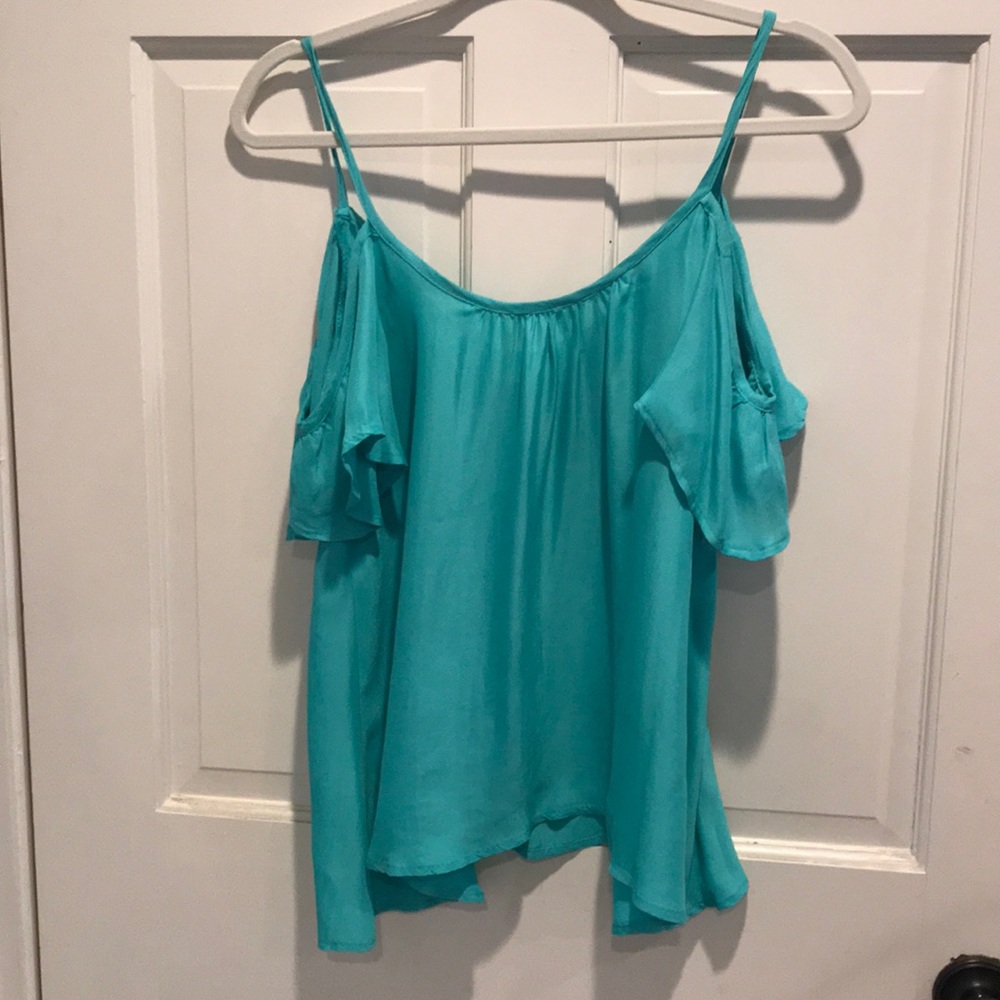 Cold-shoulder aqua blouse